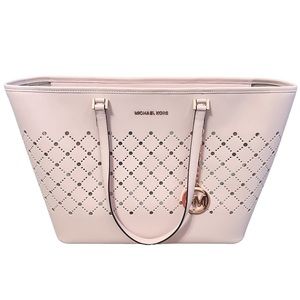 Michael Kors Bag Jet Set Tote Shoulder Laser Cut Mirror Dusty Pink Leather XL